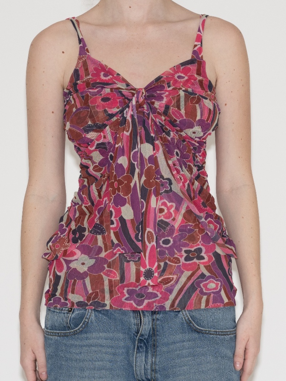 Y2k flower print mesh tank top sweet pea size small nylon